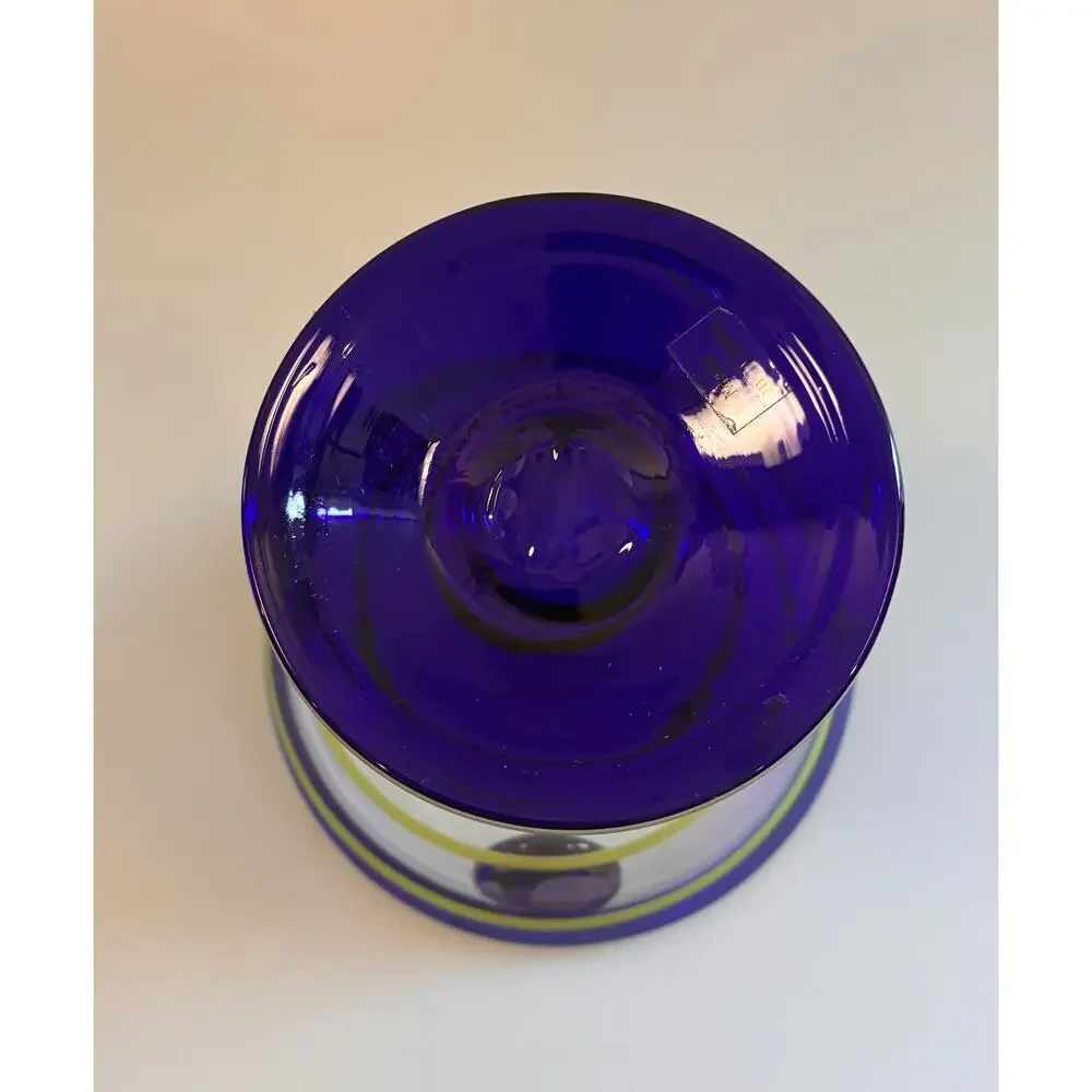 Kosta Boda Royal Caribbean Cobalt Blue & Lime Green Swirl Glass Goblet Medallion